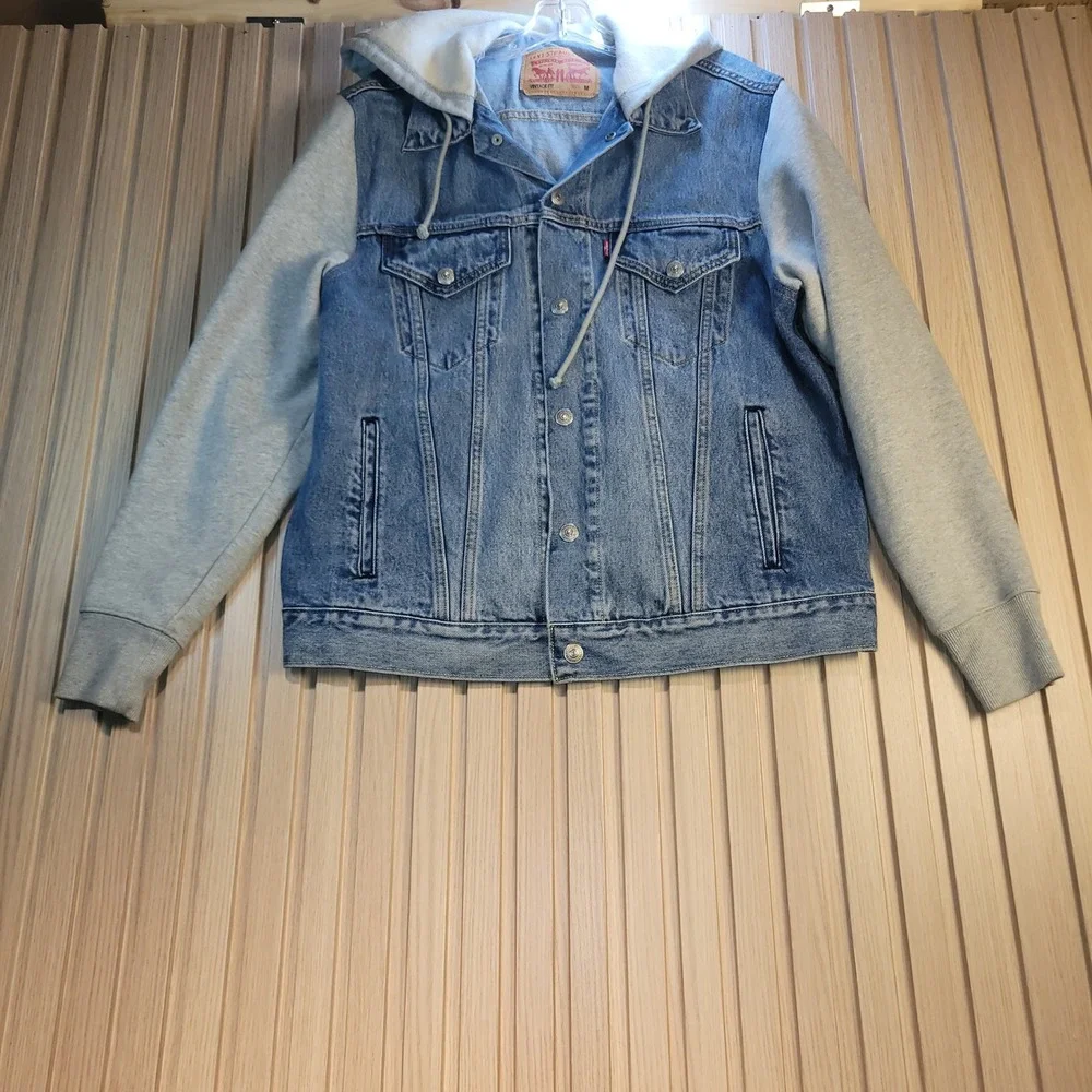 Levis Mens Vintage Fit Trucker Jacket Denim Hooded Jersey Sleeves A0632-0000 M